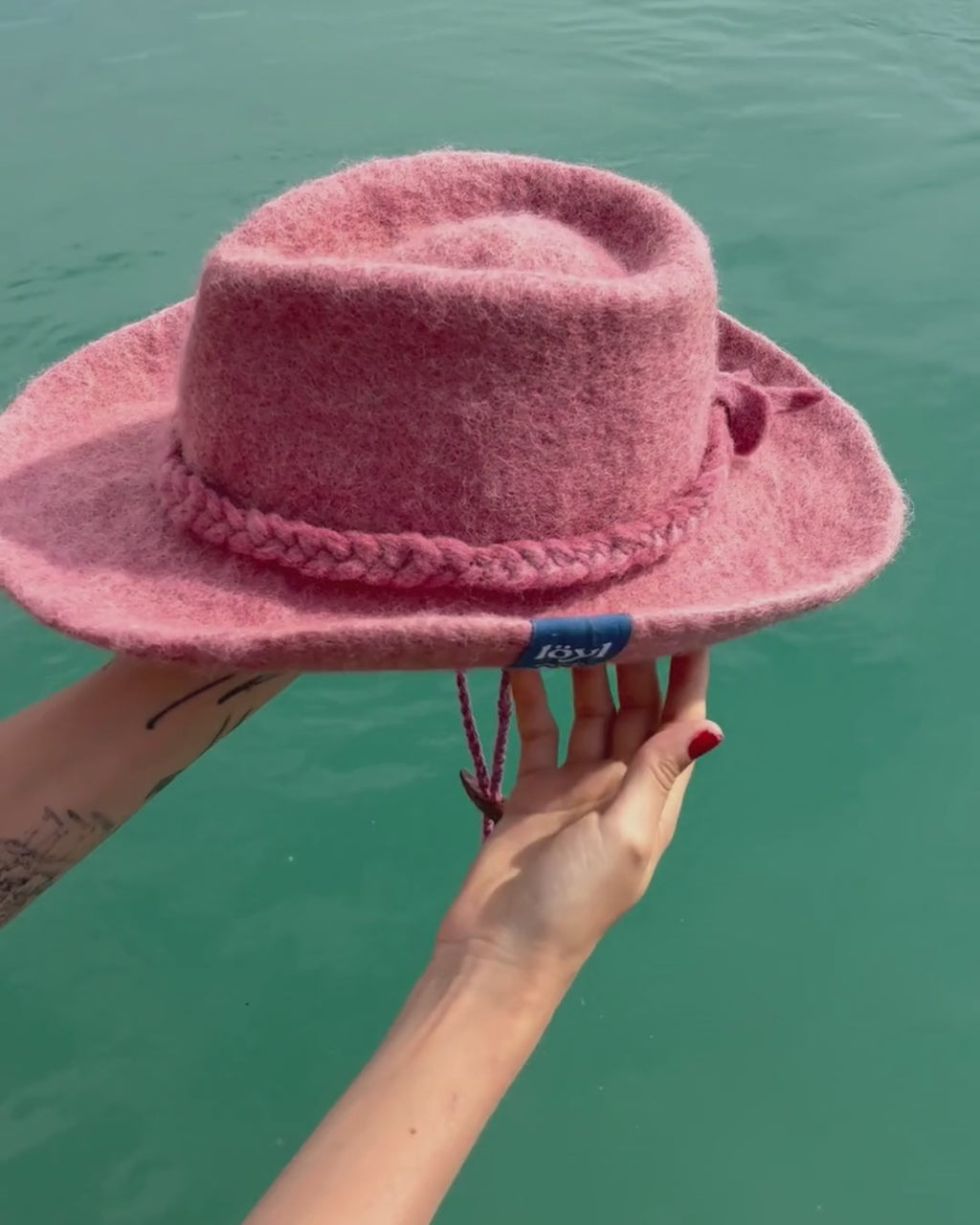 pink wool felt cowboy sauna hat rotating to show every side