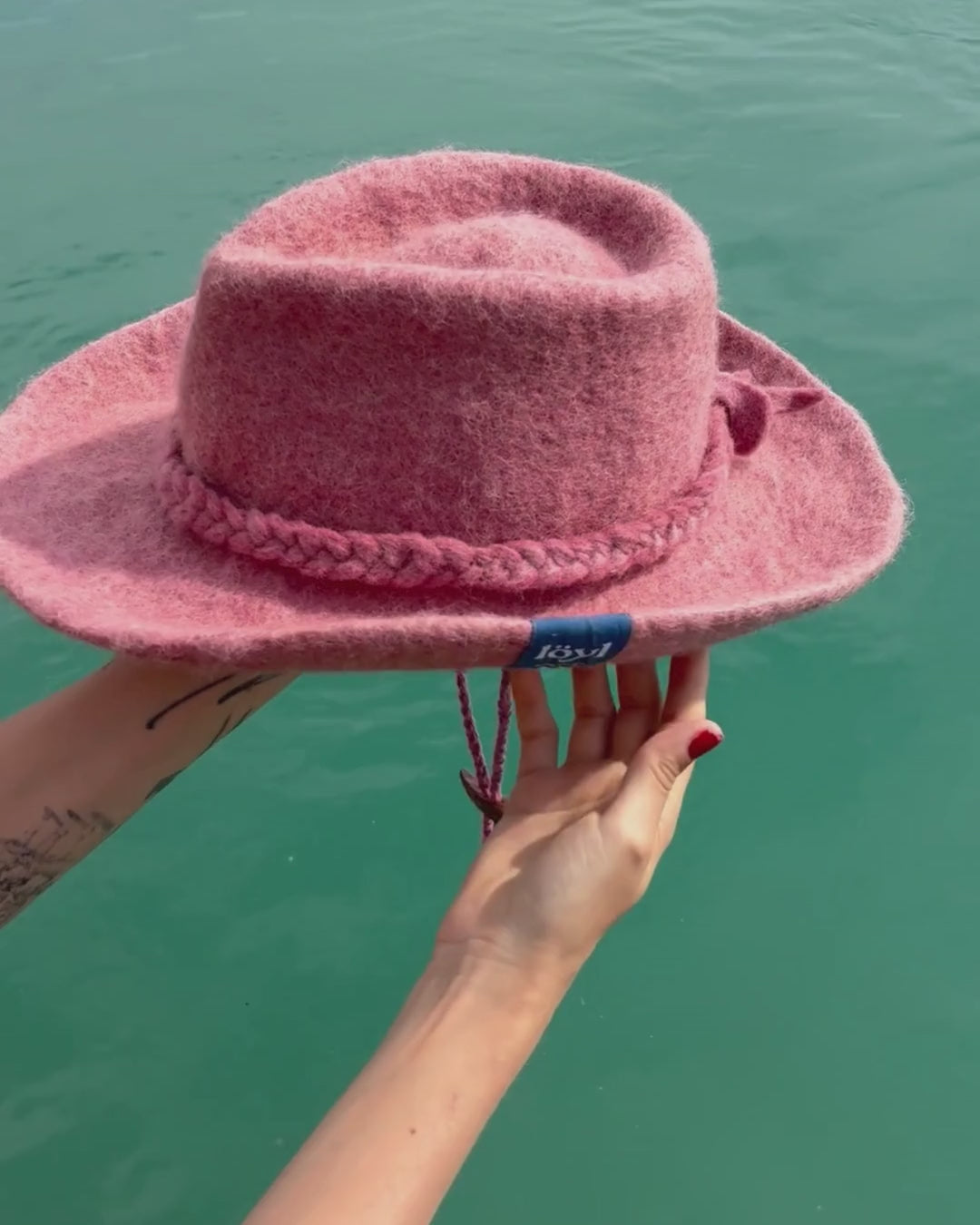 pink wool felt cowboy sauna hat rotating to show every side