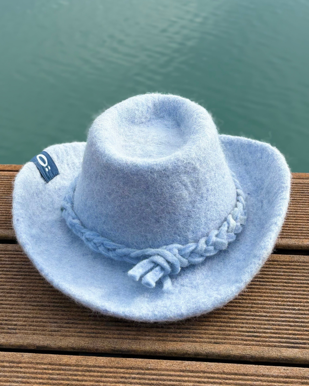 blue wool sauna hat from the back