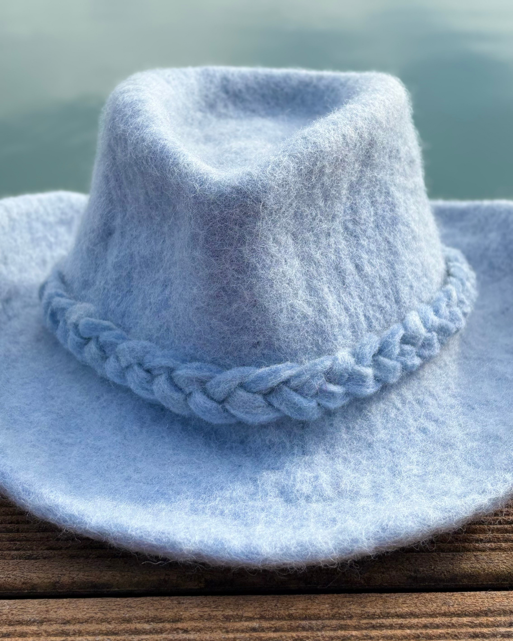 blue wool sauna hat from the front