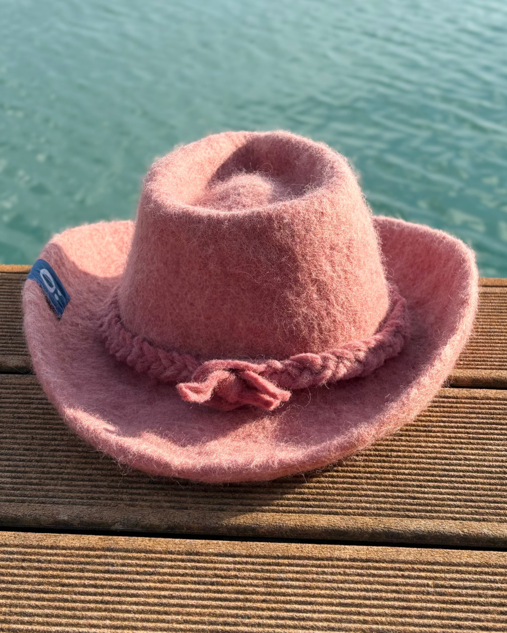 pink wool sauna hat from the back