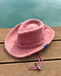 pink wool felt cowboy sauna hat, three-quarter view